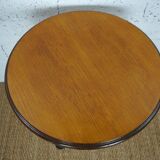 Vintage pedestal table or bistro table, oak top with a honey-colored finish