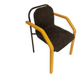 Chaise de salle à manger vintage en bois de hêtre : tissu noir Space Age des années 1970