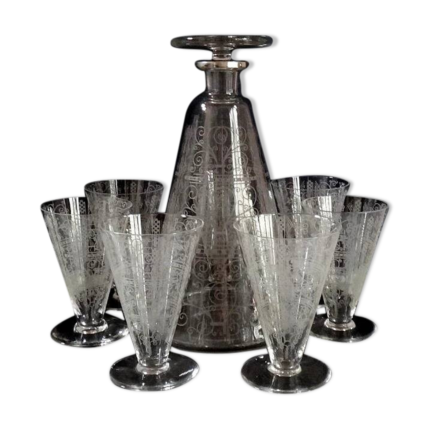 Baccarat lido 7 verres vin + carafe metal argente