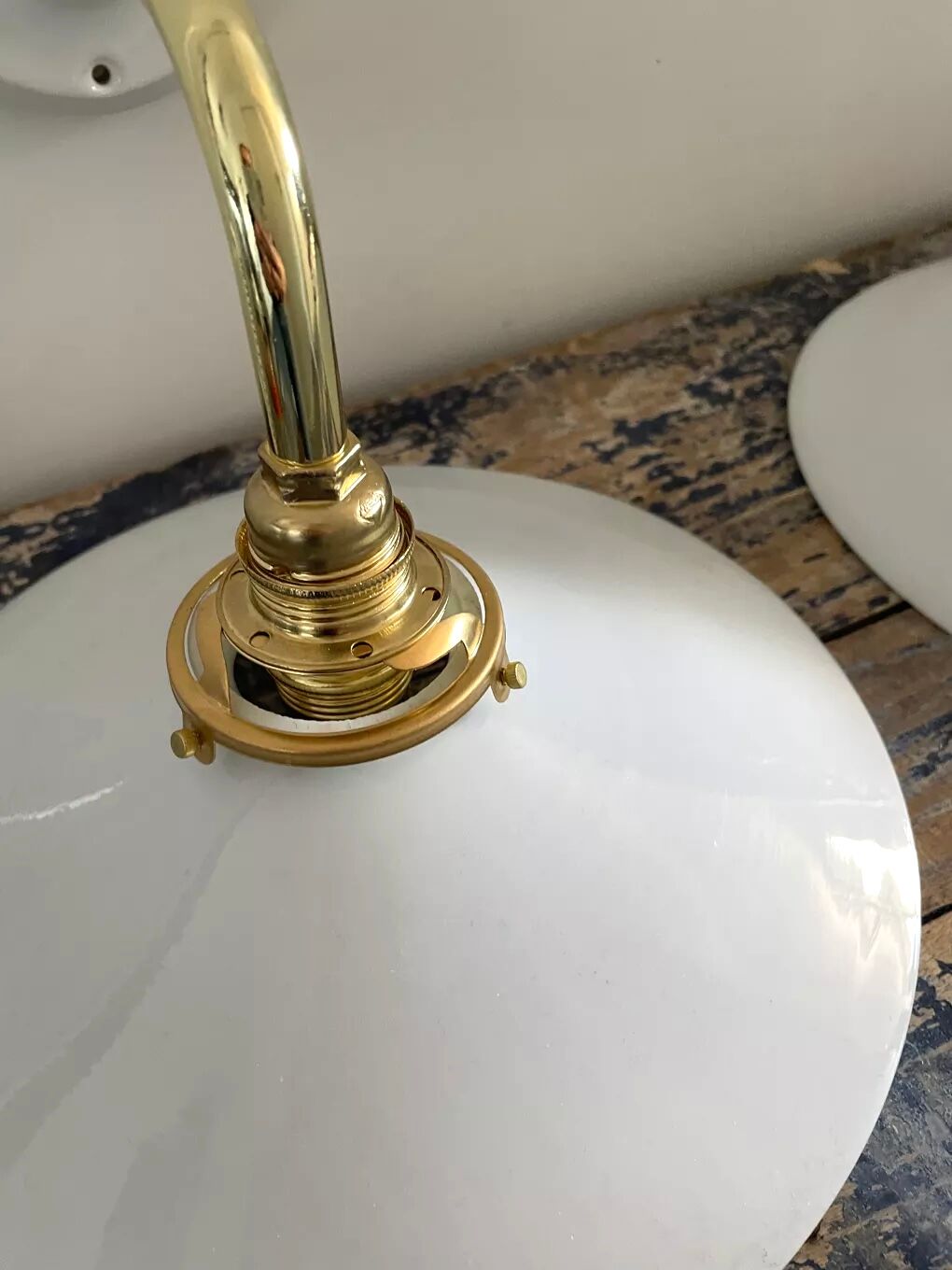 Set of two electrified white opaline wall lamps to nine