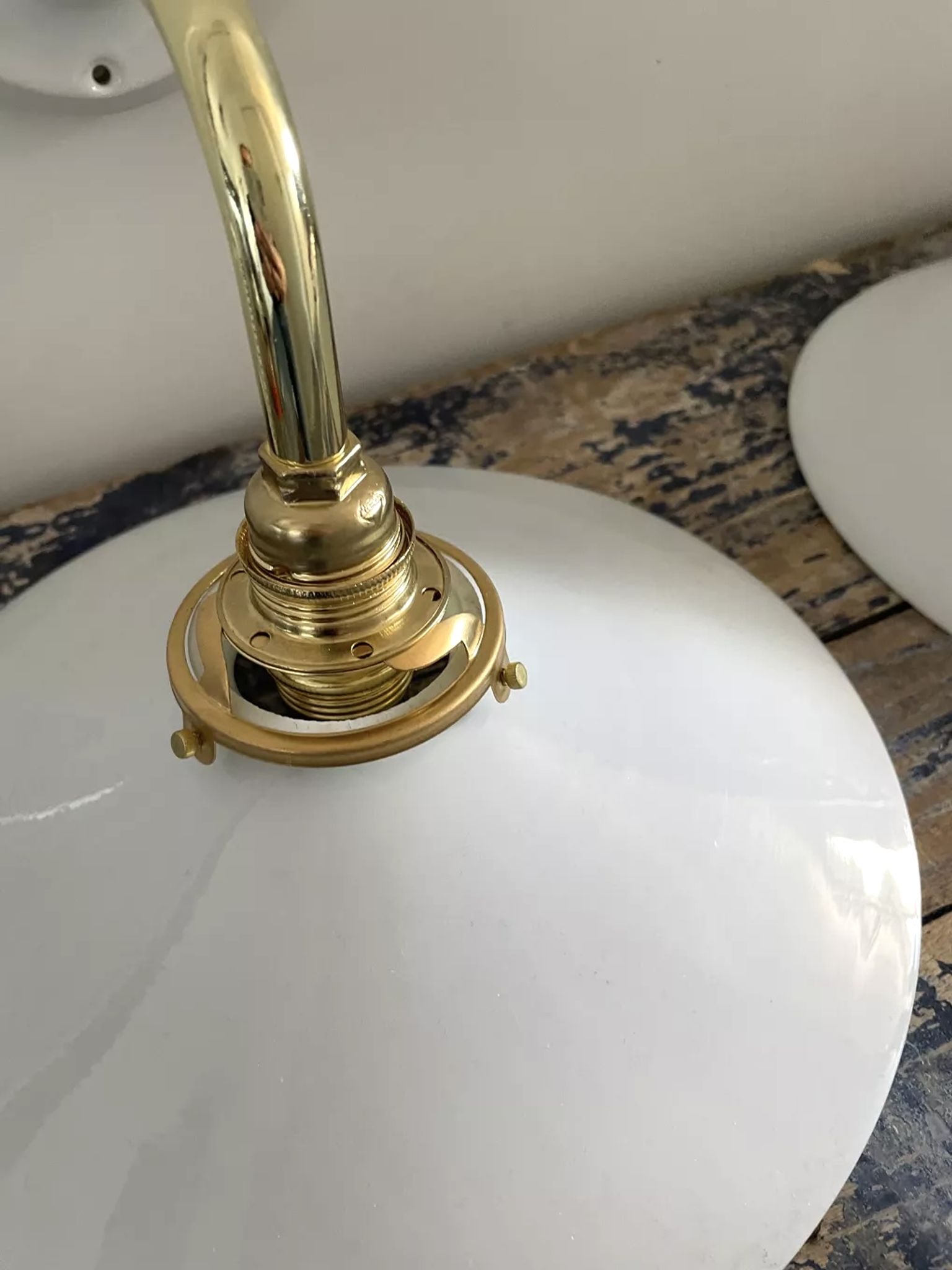 Set of two electrified white opaline wall lamps to nine