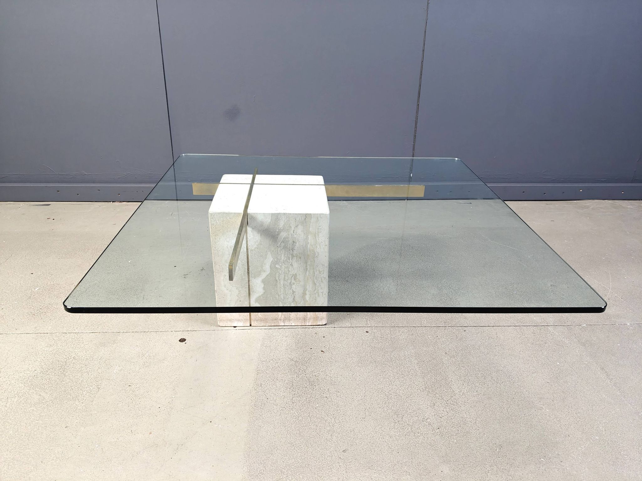 Travertine and brass coffee table by Artedi, 1980s