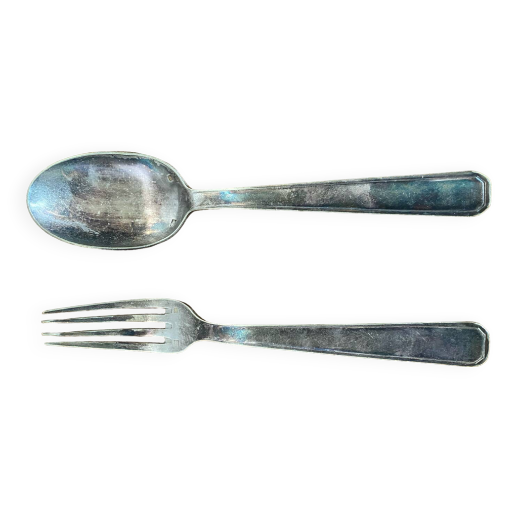 ANCIEN COUVERT Cuillère + Fourchette ARGENT Massif Poinçons Vieillard