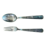 Antique Cutlery Fork & Spoon Silver Metal + Vintage Box Set #B337