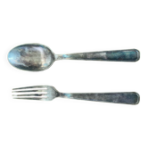 Antique Cutlery Fork & Spoon Silver Metal + Vintage Box Set #B337