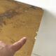 Vintage console in smoked glass and textured organic brown, 70s design.