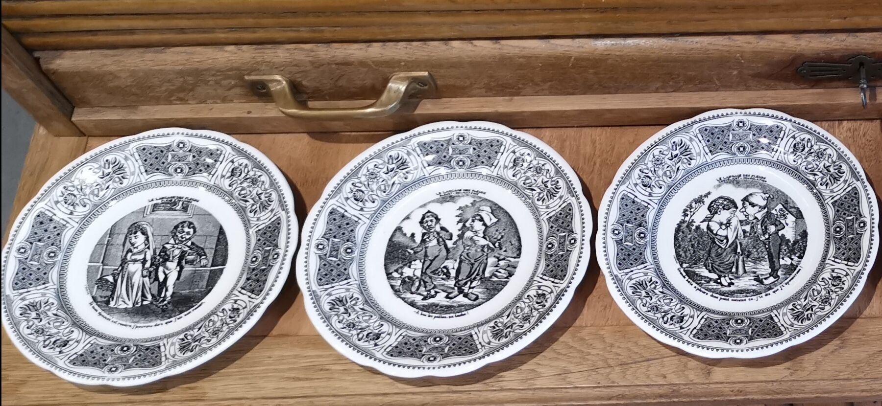 Set of 6 talking plates on "the language of flowers" in Gien earthenware