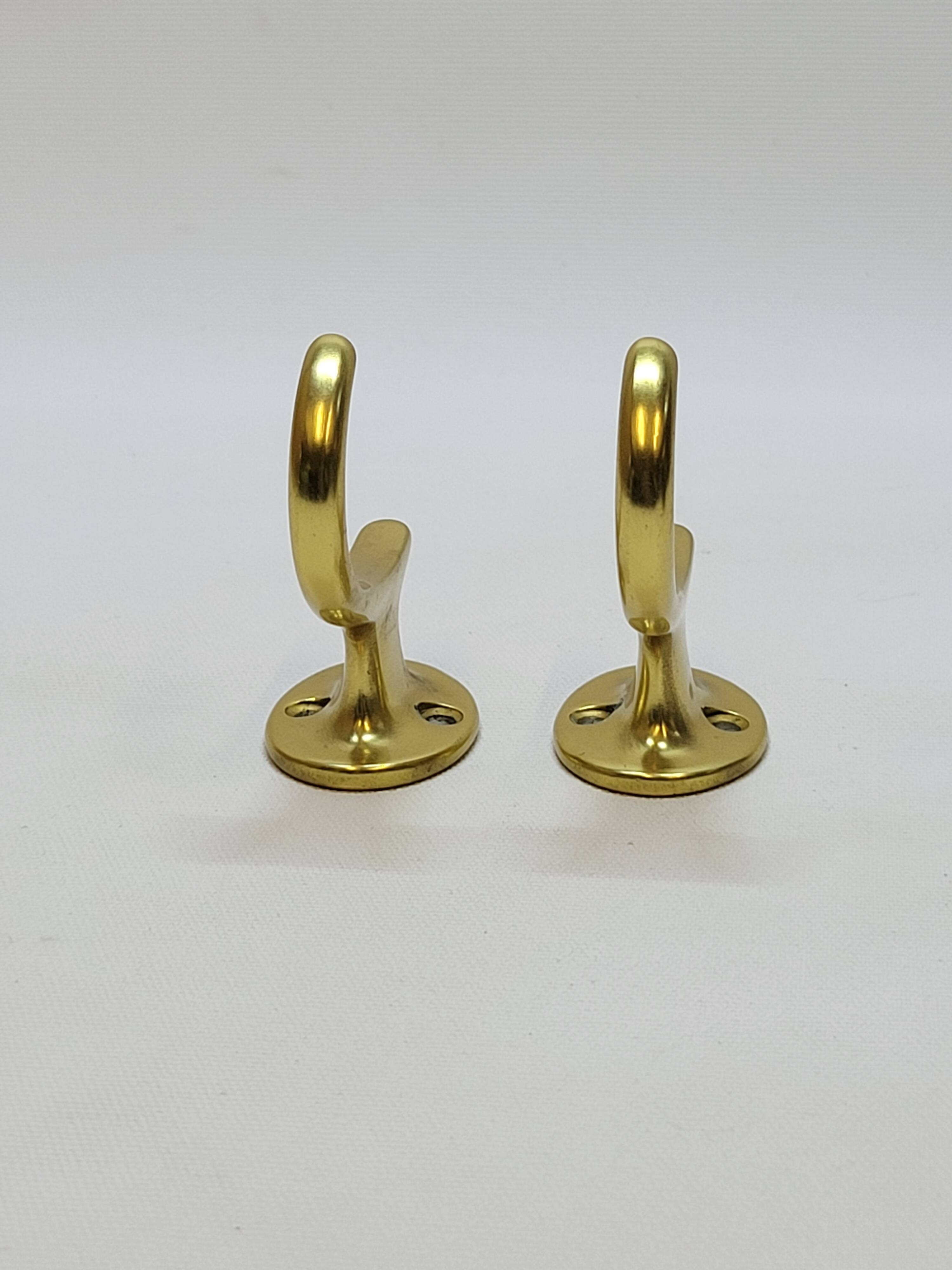 Gold-Colored Anodized Aluminum Coat Hooks, 1950s, Set of 2