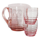 Pitcher and 2 glasses in pink glass