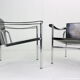 Le Corbusier Set of 2 Black Leather Armchairs Model- LC1 for Cassina, 1970s