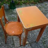 Table with extensions in wood and aluminum, ROC + 1 chair from the 50s