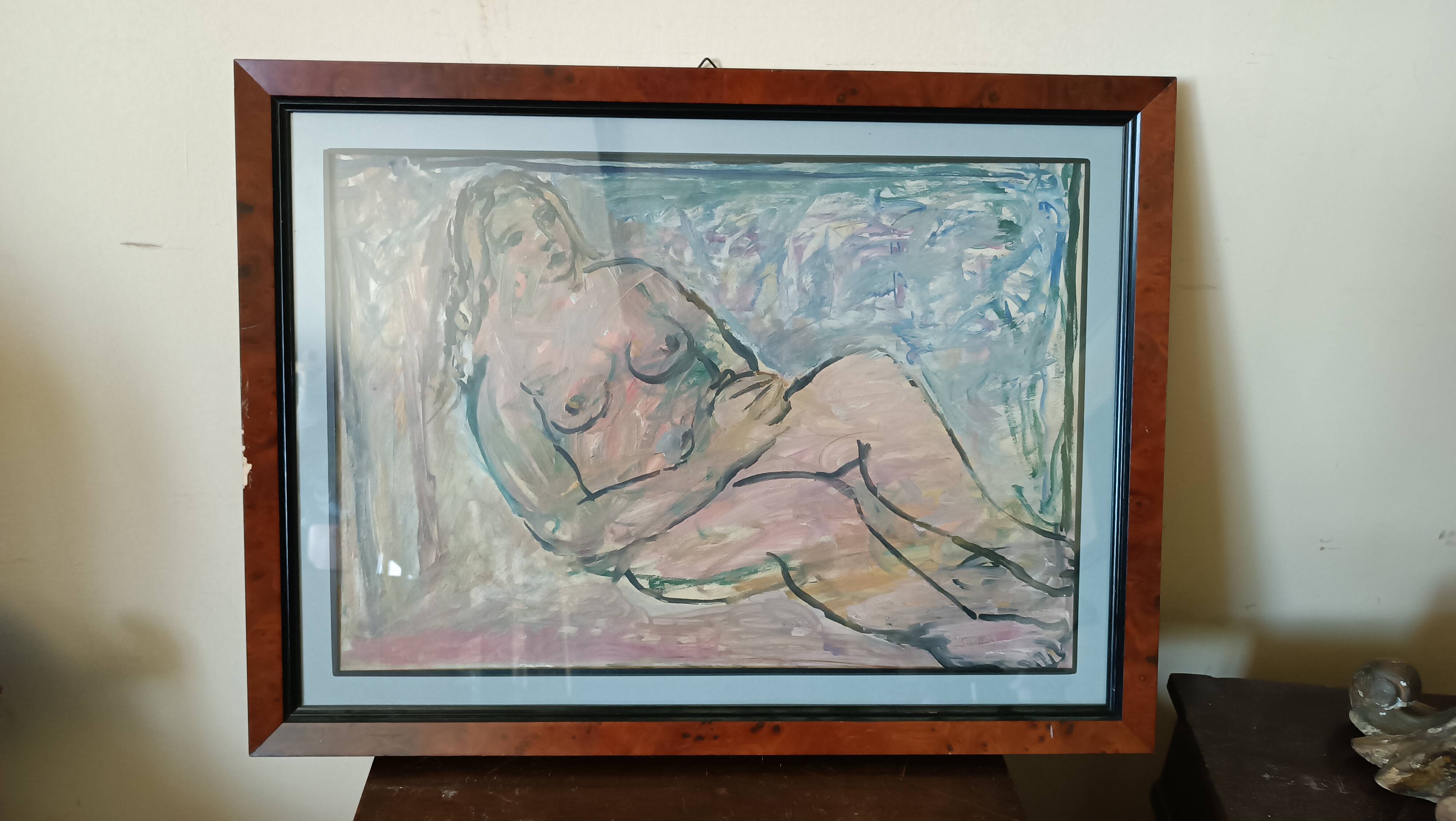 Mixed media painting on bare cardboard by Bruno Saetti