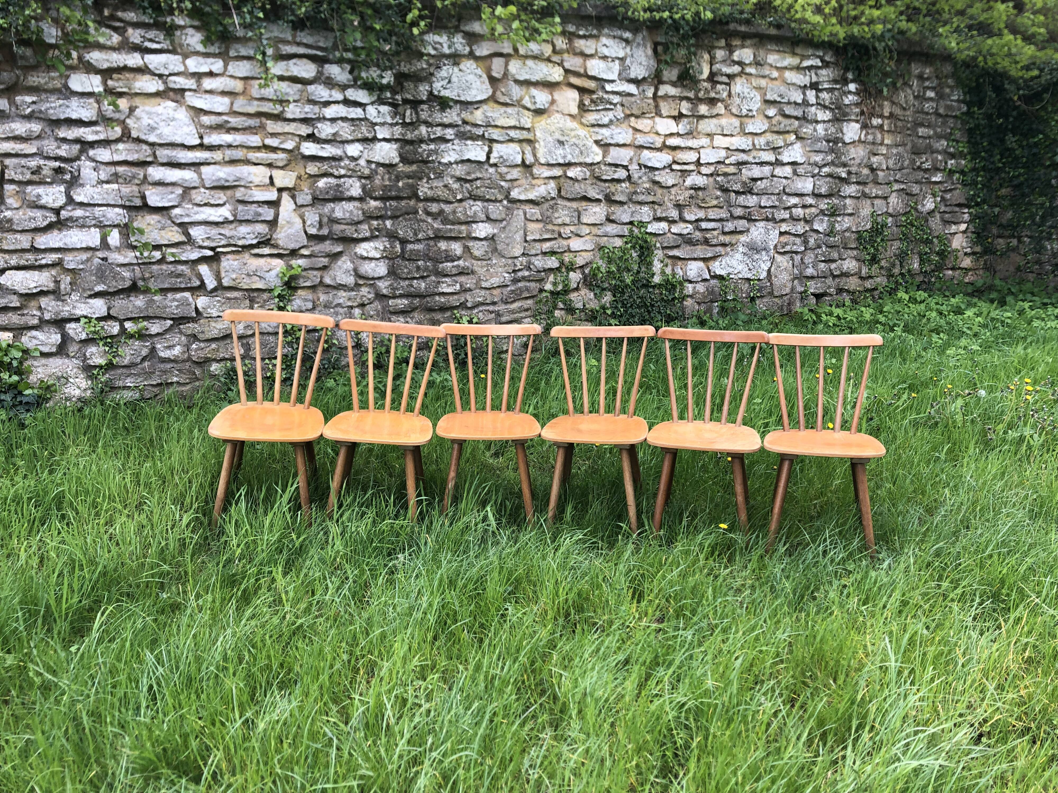 Chaises de bistrot rustique vintage Années 60