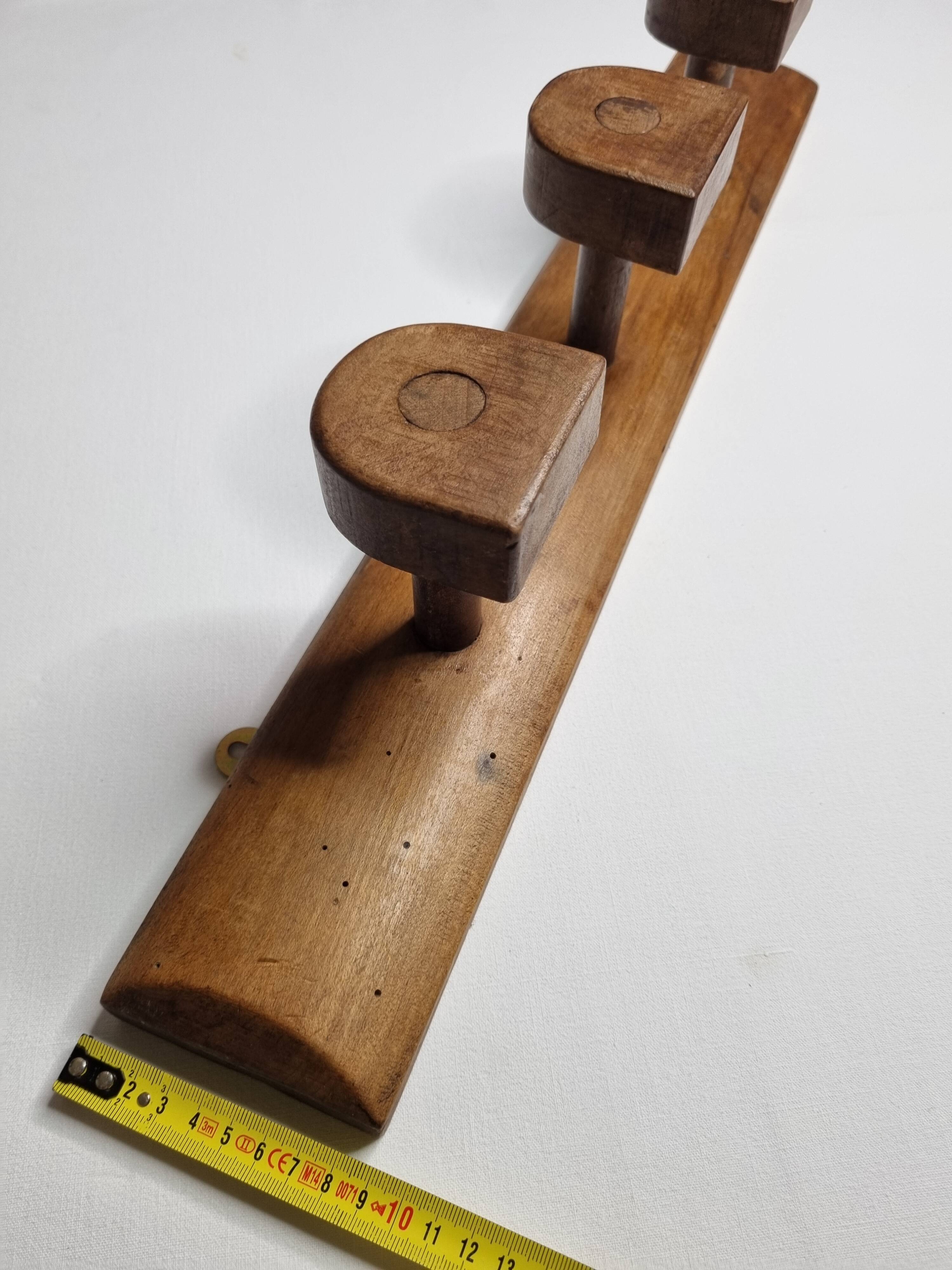 Vintage solid wood wall coat rack with three hooks 60 cm