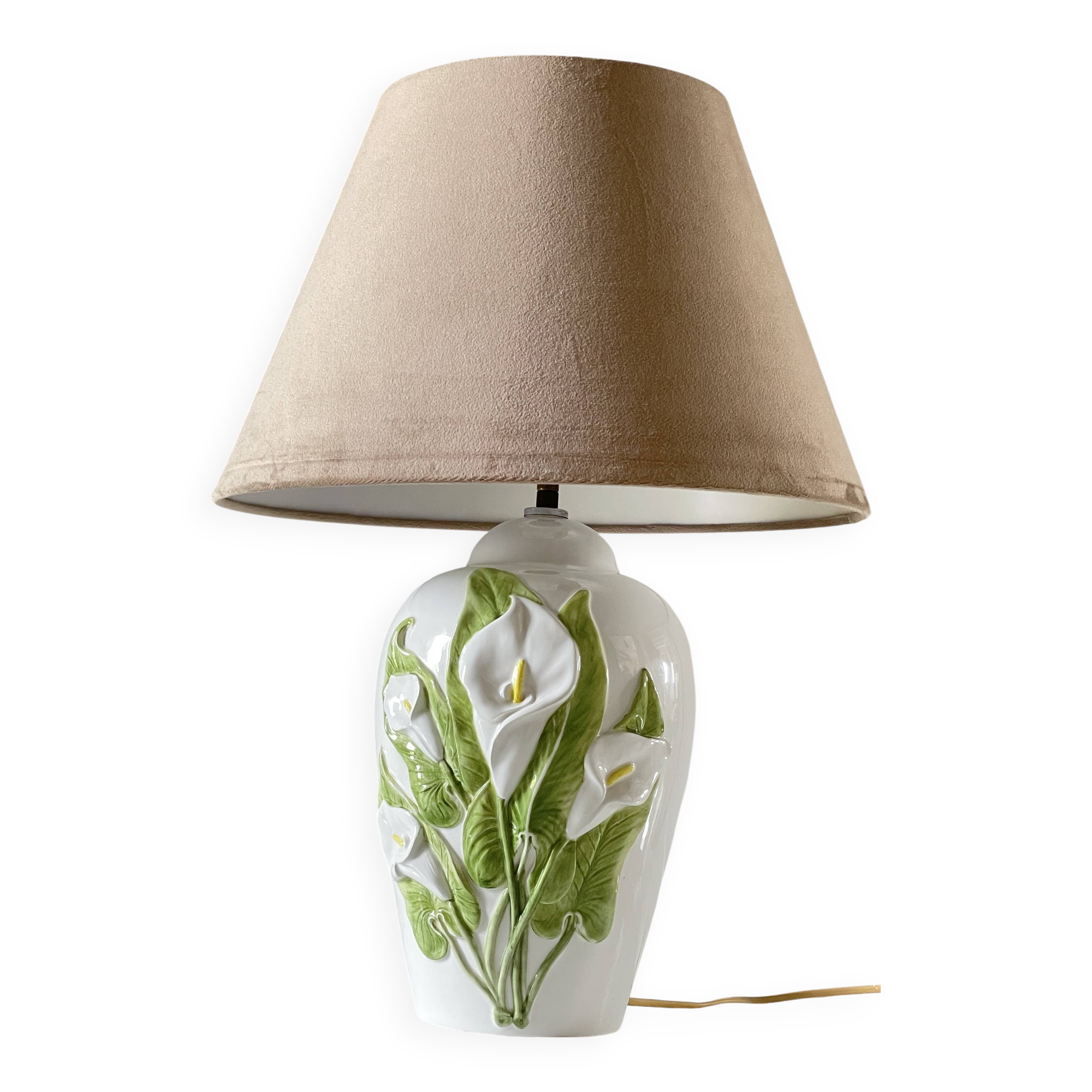 Italian ceramic lamp with arum flowers