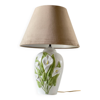 Italian ceramic lamp with arum flowers