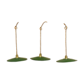 Trio suspension tôle émaillée vintage verte et blanche fils doré douille laiton