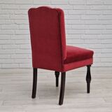 Set of 4 dinning chairs, oak wood, cherry-red velour, 1950s, danish design