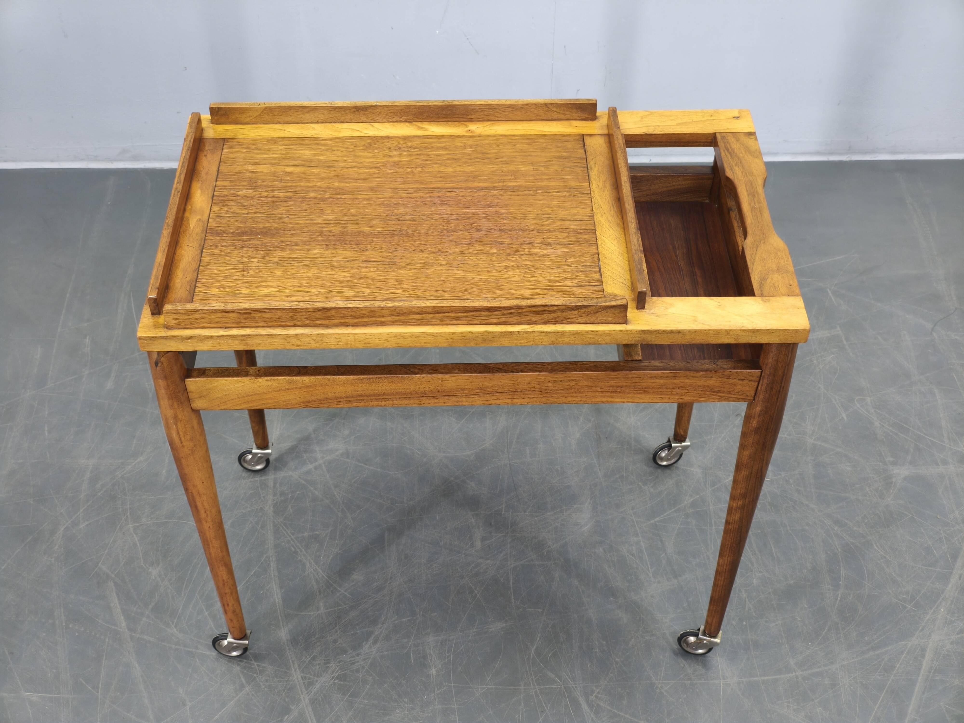 Mid Century Walnut Serving Cart, Czechoslovakia, 1970s