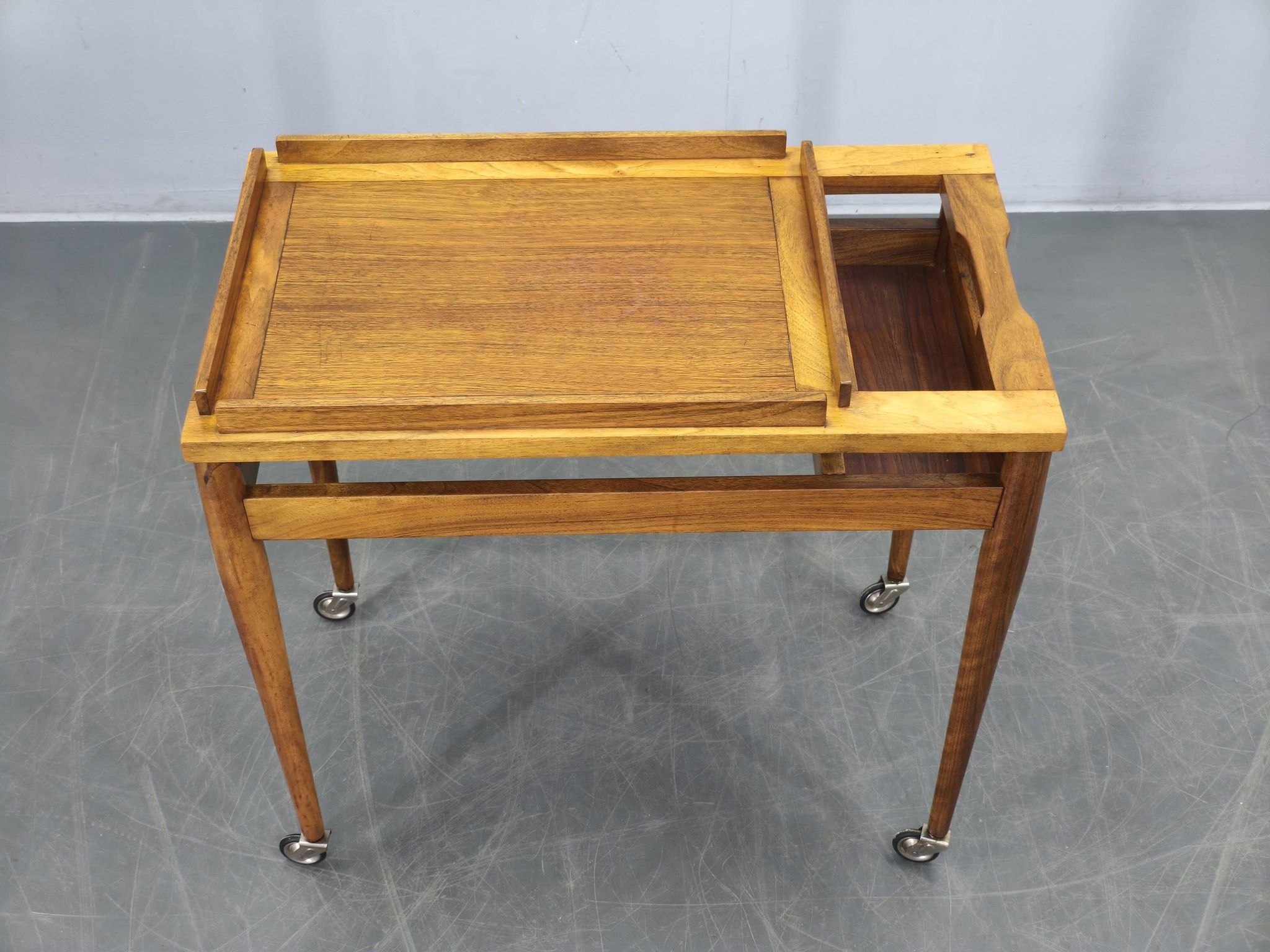 Mid Century Walnut Serving Cart, Czechoslovakia, 1970s