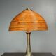 Midcentury mushroom pencil reed rattan bamboo and brass table lamp, 1970s