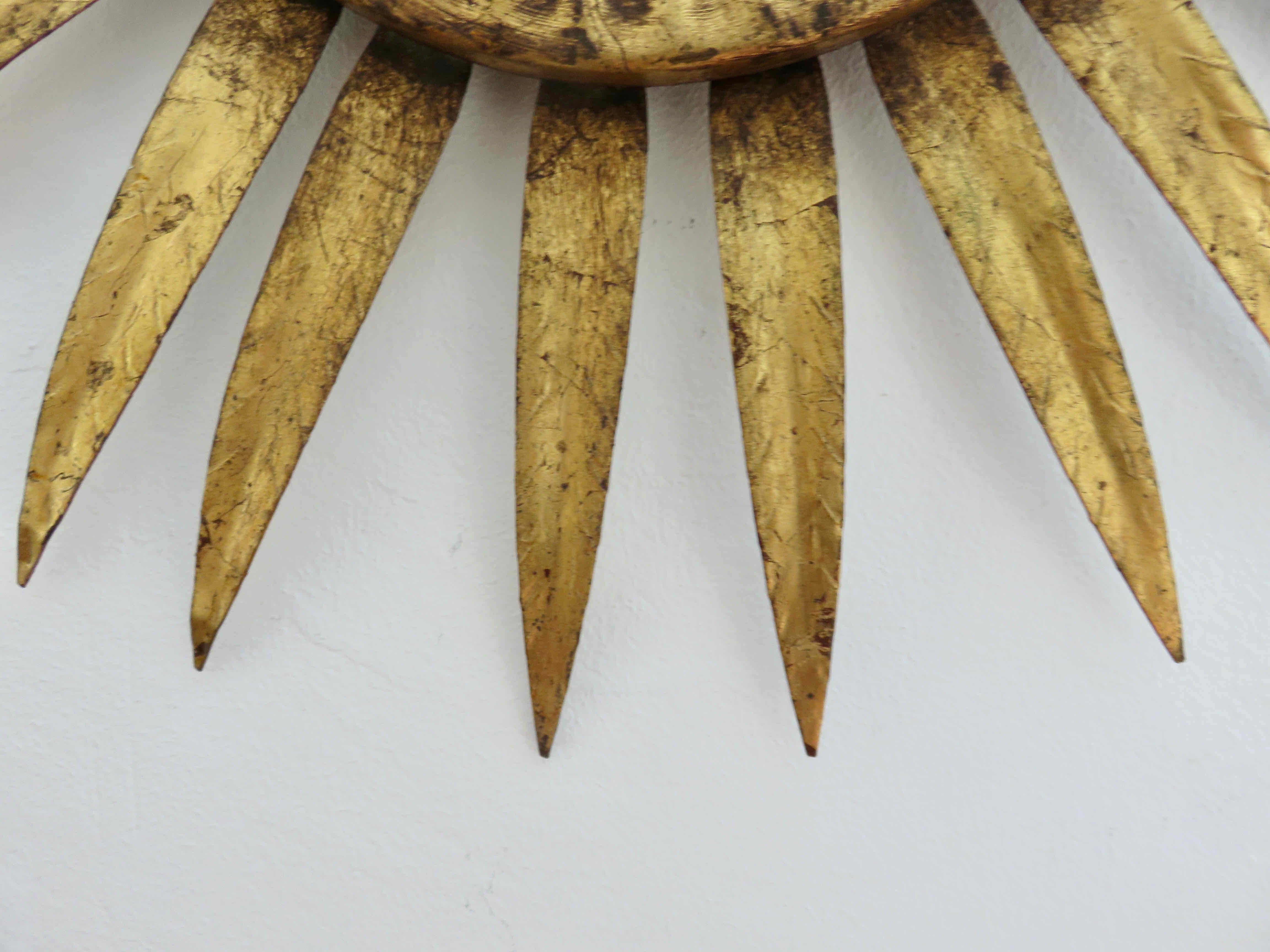 Sun mirror, witch's eye, gilded metal, 70s