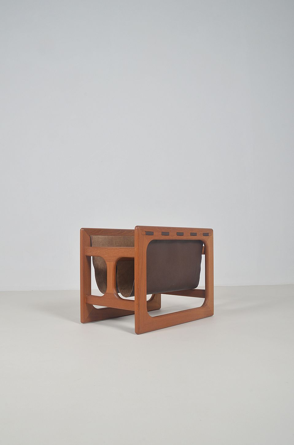 Danish teak & leather magazine holder by Salin Møbler, 1970s