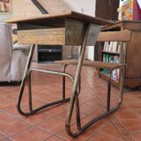 Industrial style oak and metal school desk