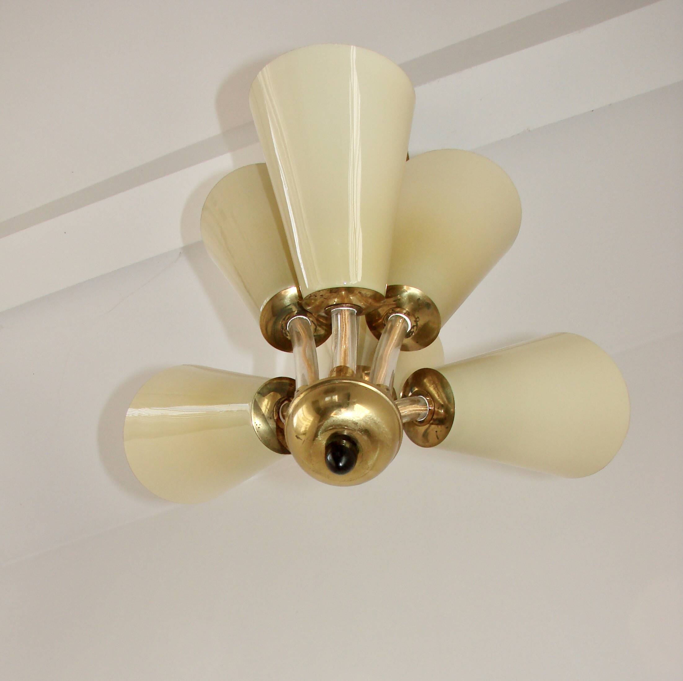 Chandelier Kamenický Šenov – Czechoslovakia, 1950s, brass and glass