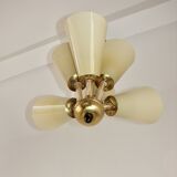 Chandelier Kamenický Šenov – Czechoslovakia, 1950s, brass and glass