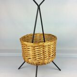 Black metal rattan trash can on 1960