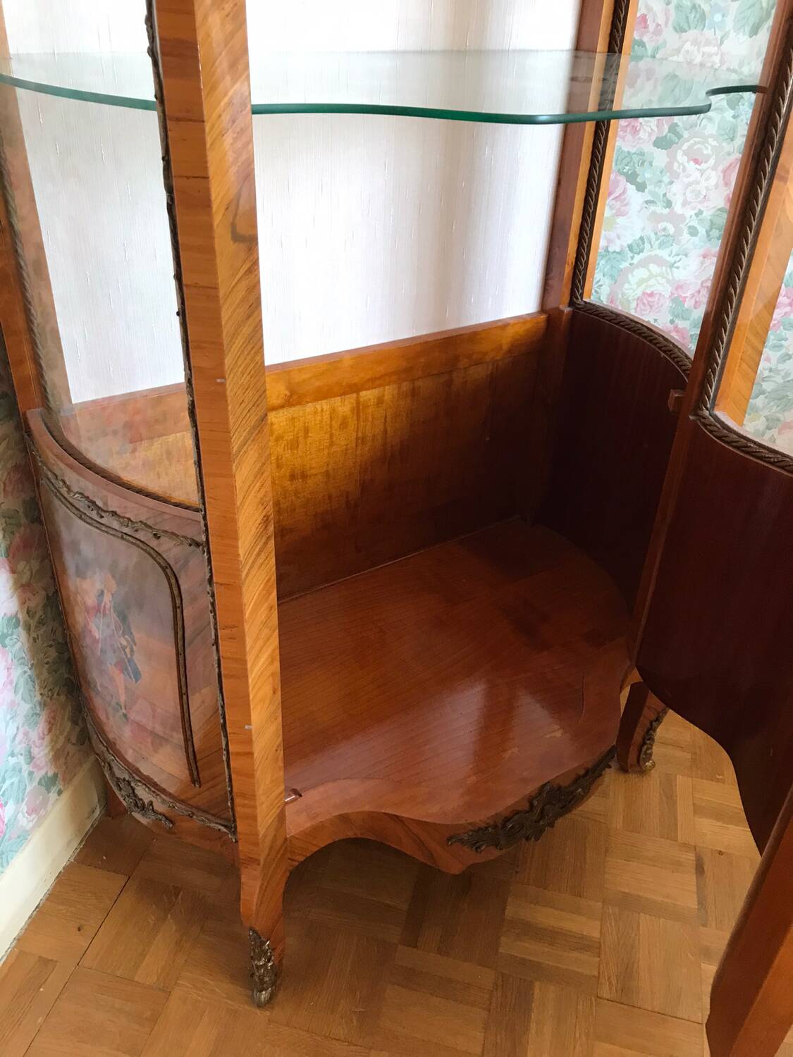 Louis XV-XVI marquetry display cabinet