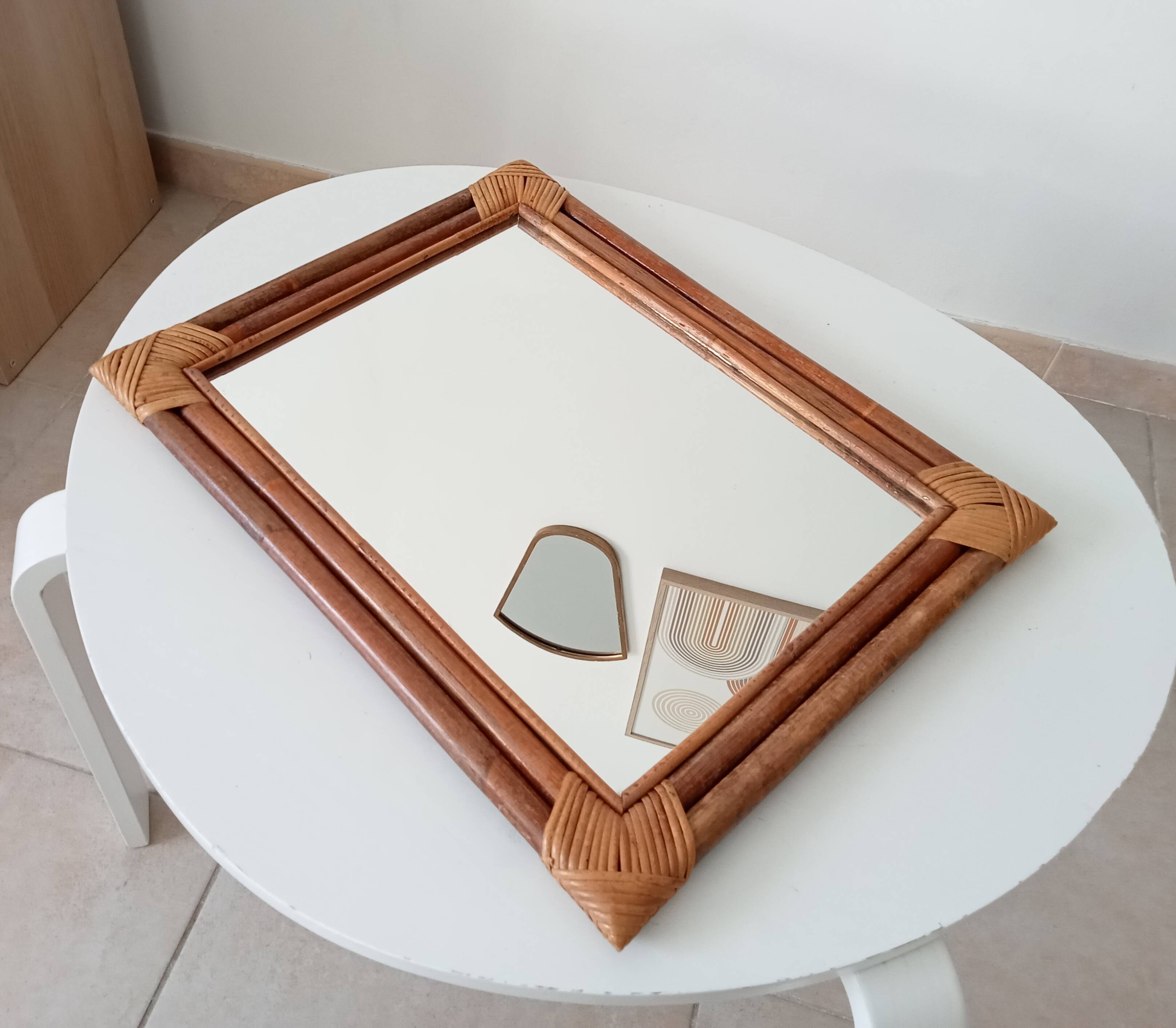 Vintage bamboo and rattan mirror from the 60s/70s, 50*40 cm.