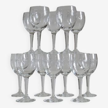 2 sets of 6 old chiseled glass/crystal wine glasses