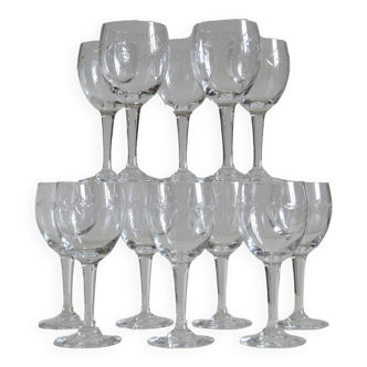 2 sets of 6 old chiseled glass/crystal wine glasses