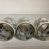 Four mosaic mirror and mother-of-pearl candle holders.