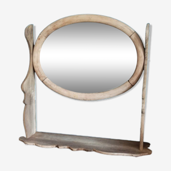 Miroir coiffeuse cadre bois massif biseauté aéro-gommé patiné