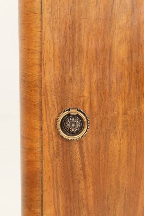 Pair of antique Art Deco bedside tables, walnut veneer, refurbished