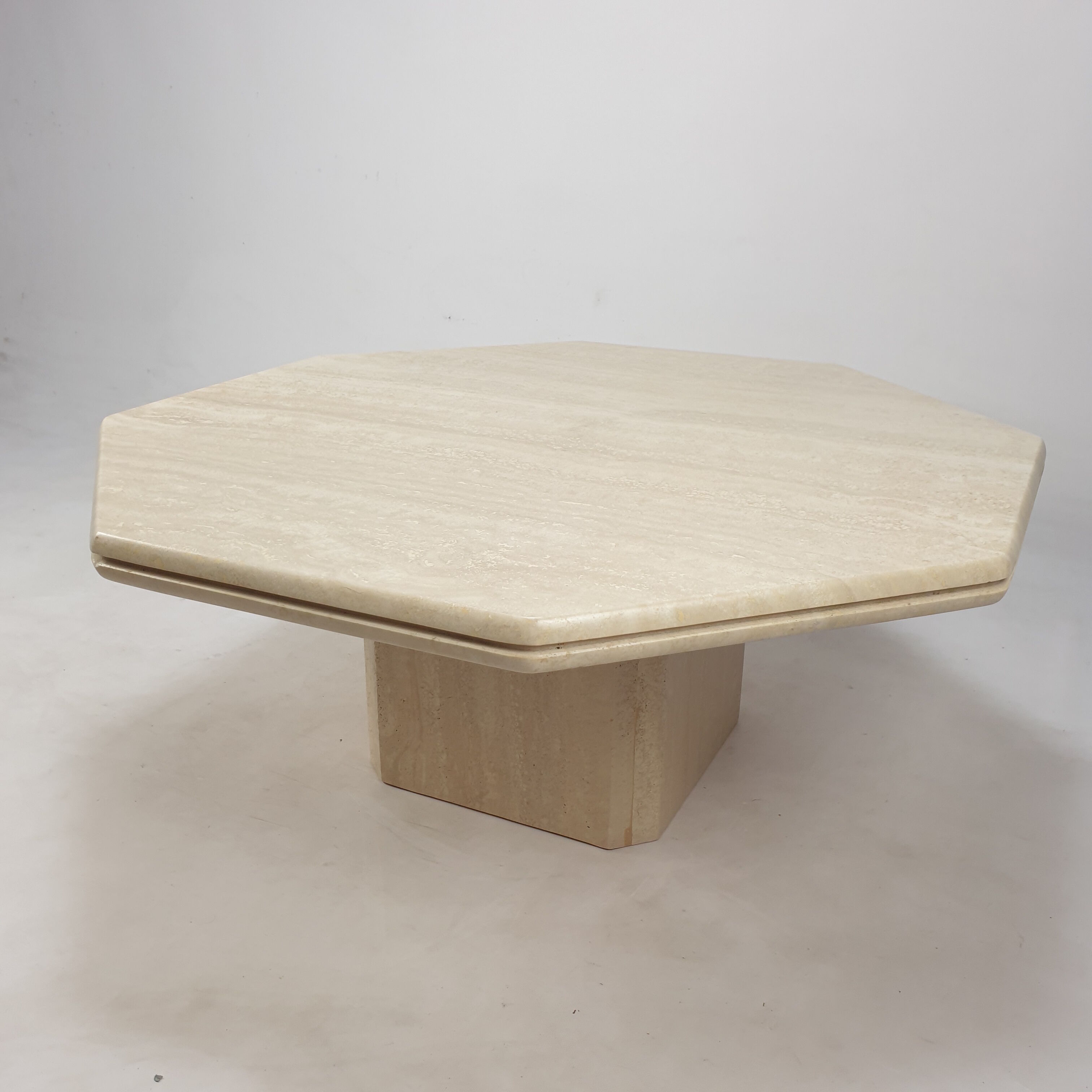 Italian travertine octagon coffee table, 1980