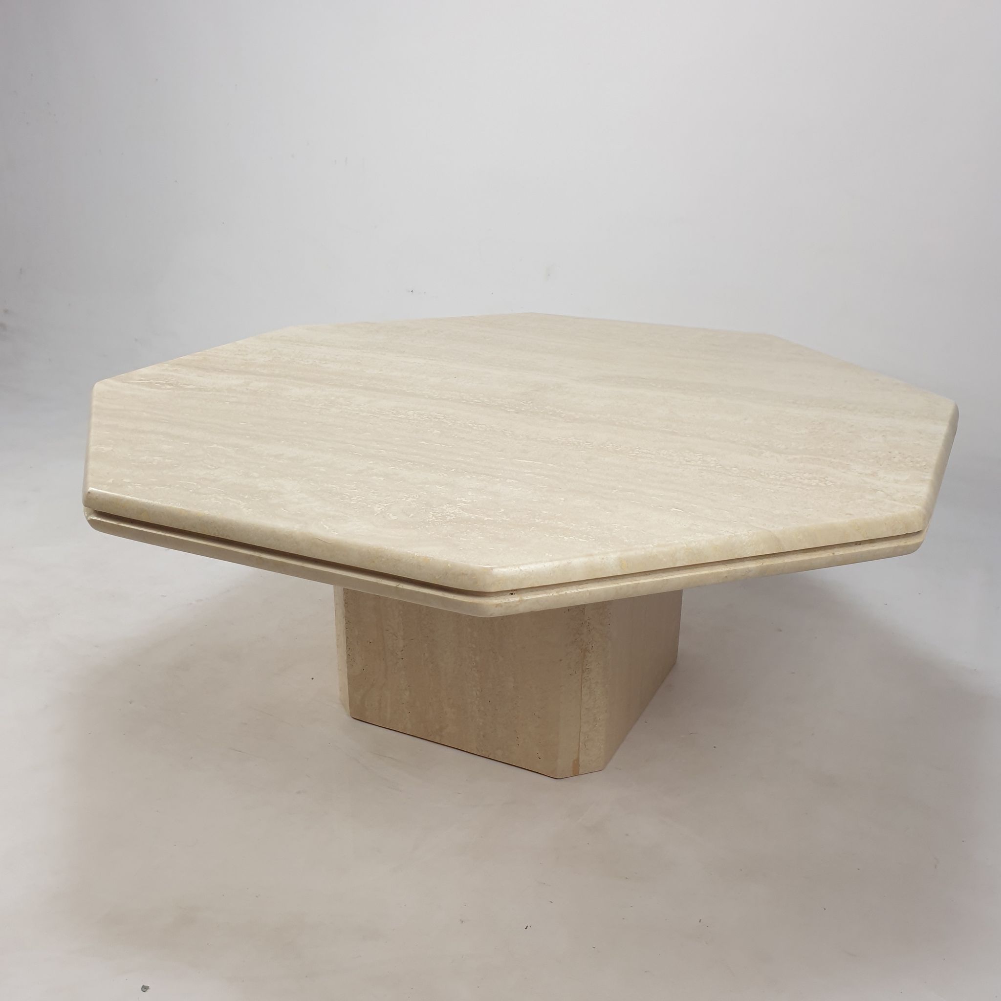Italian travertine octagon coffee table, 1980