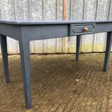 Reconstruction period oak table with 1 drawer painted blue.