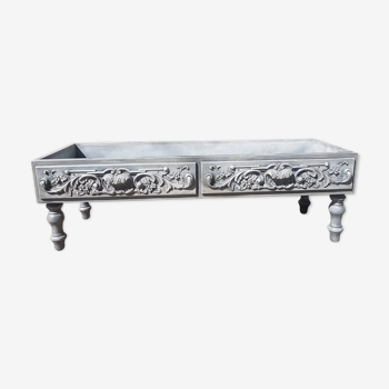 Large baroque style interior planter in gray patinated wood