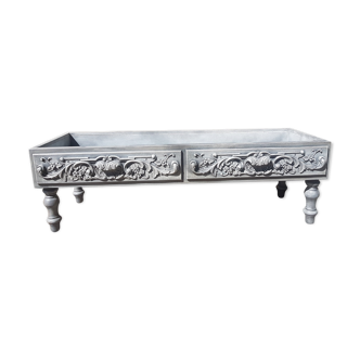 Large baroque style interior planter in gray patinated wood