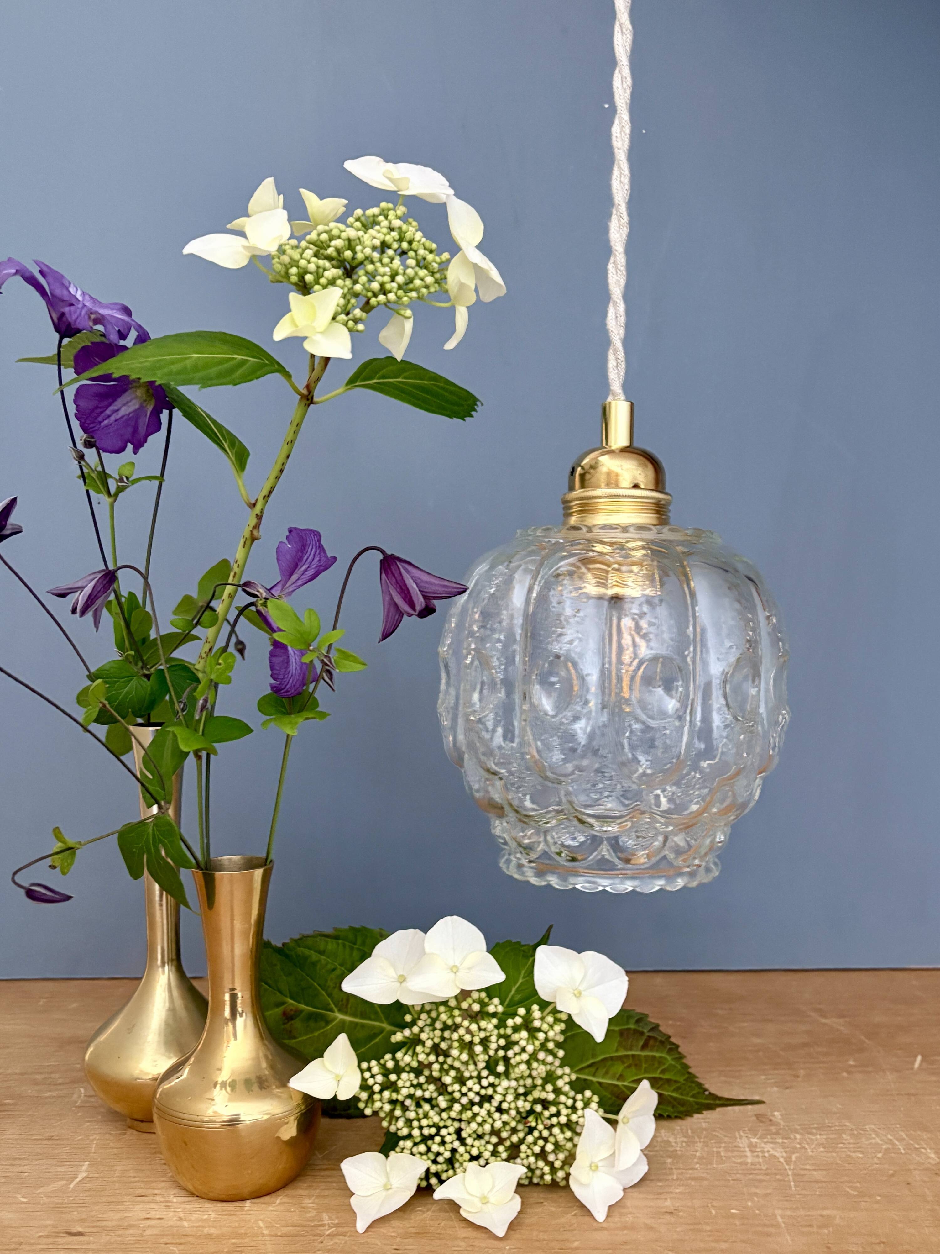 Vintage clear molded glass globe pendant light