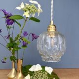 Vintage clear molded glass globe pendant light