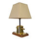 Vintage maritime bollard table lamp made from brass and wood, Netherlands 1970s