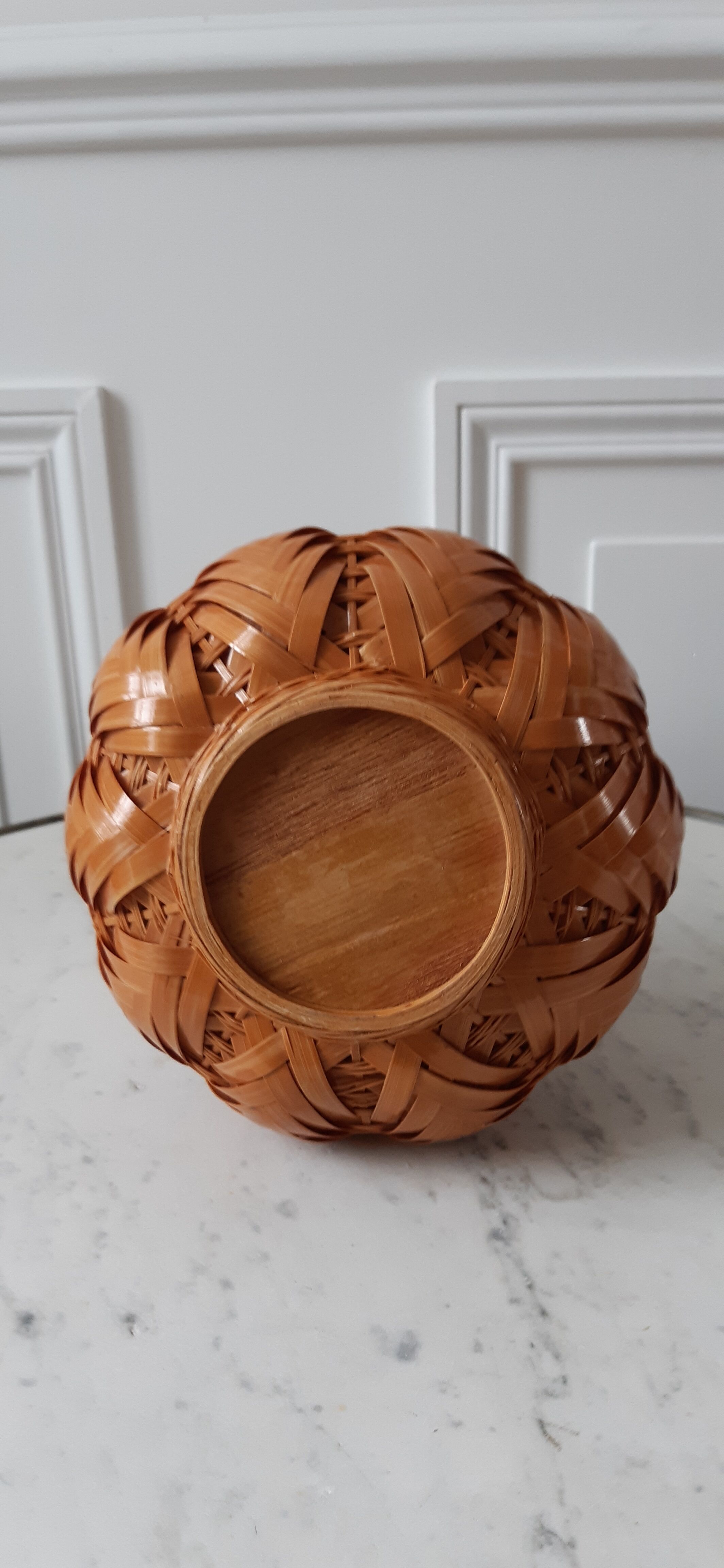 Vase en rotin et céramique années 70