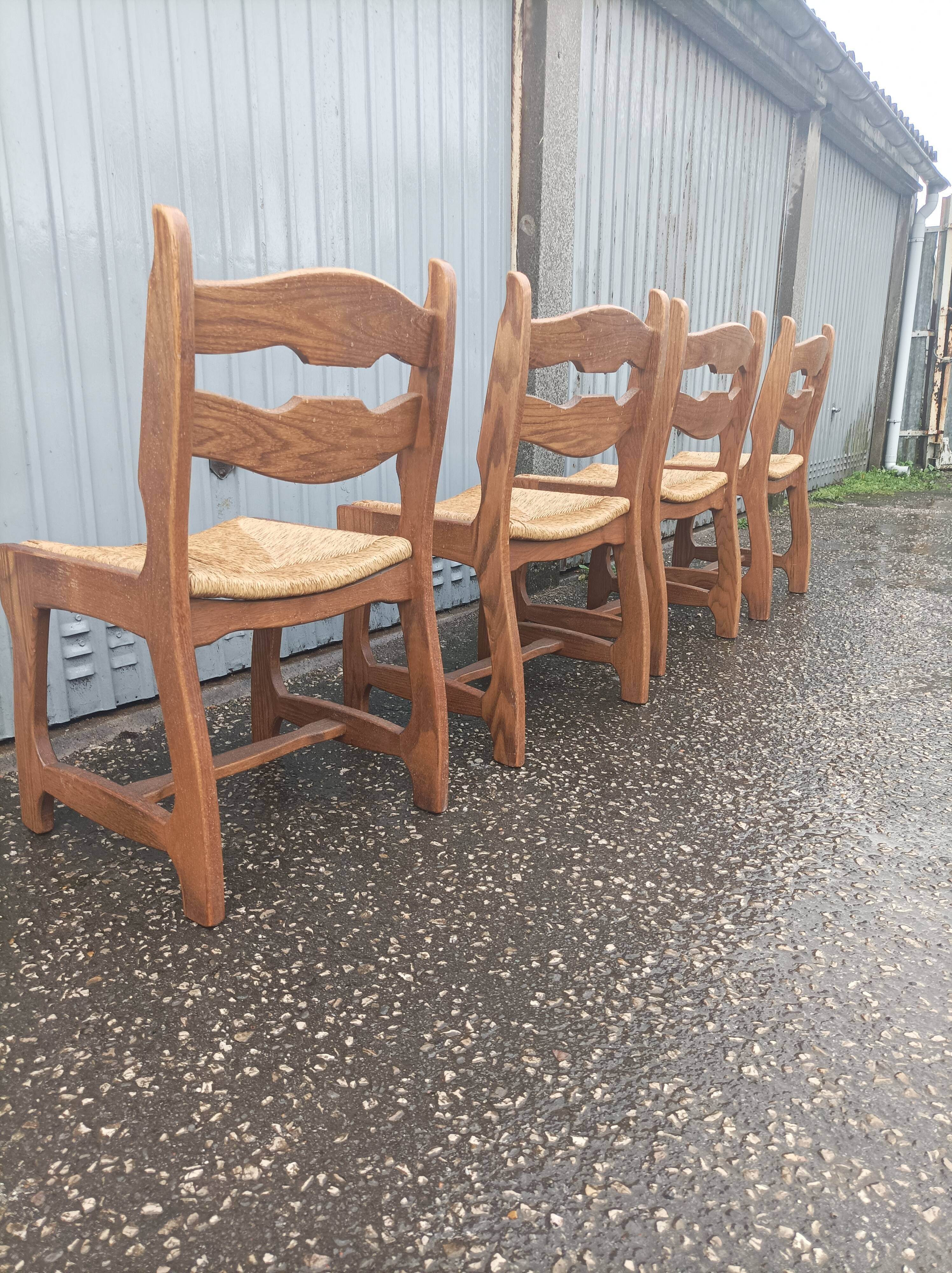 5 old mulched wooden chairs Guillerme and Chambron vintage