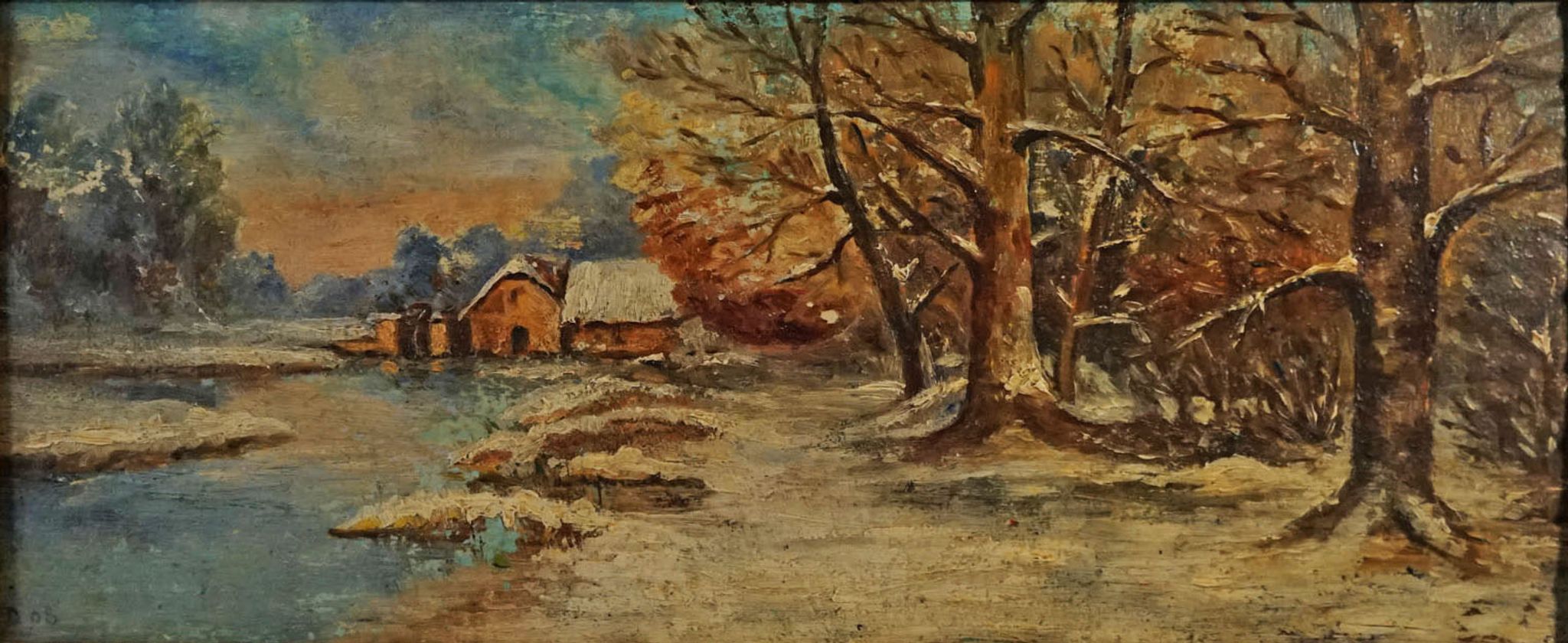 Huile sur panneau "il a neigé"