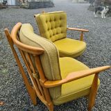 Vintage oak fan bench by Guillerme and Chambron